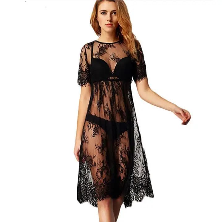 Elegant Lace Swimsuit Hoodie Dress mid Waist Regular Sleeve Other Fabric Bouffant Skirt Loose Fit Seven Sleeve Long Winter