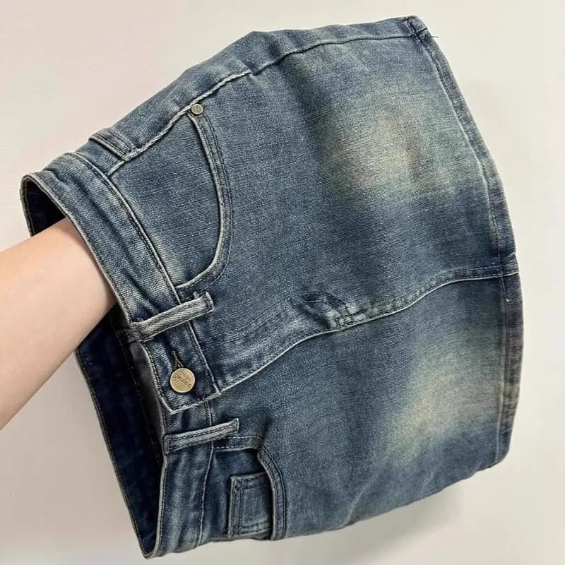Gonna in denim a vita alta snellente da donna, gonna corta a trapezio elastica, alla moda, nuovo stile 2026, anti-trasparenza, per camminare