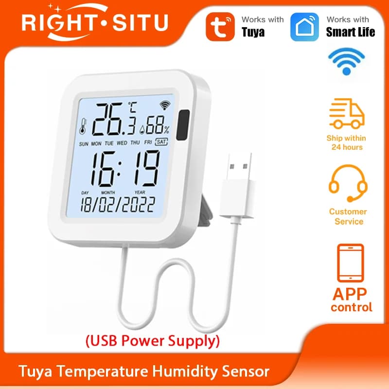 Termometro igrometro intelligente Sensore di temperatura e umidità WiFi Tuya con retroilluminazione APP Controllo remoto Funziona con Tuya Alexa