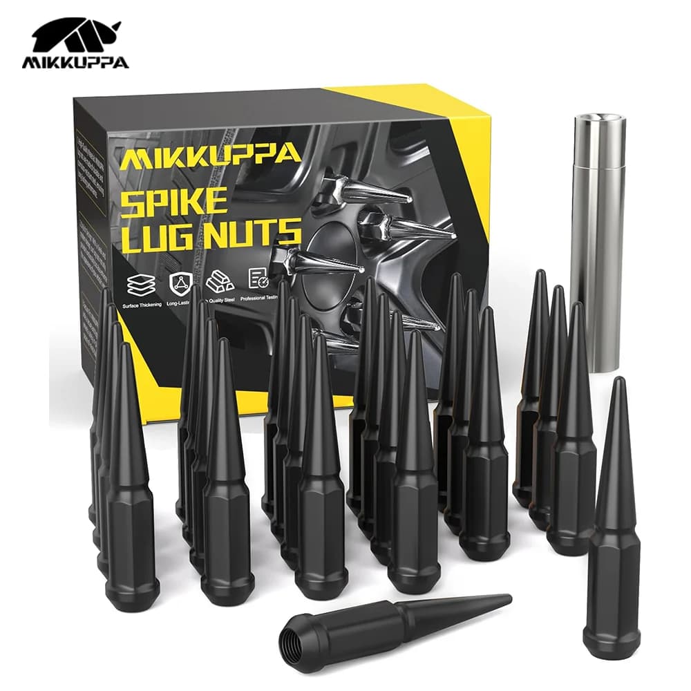 MIKKUPPA 24 pezzi M14×1,5 dadi con punte per ruote, sedile rigonfio conico/conico, dadi neri con estremità chiusa con 1 chiave a bussola