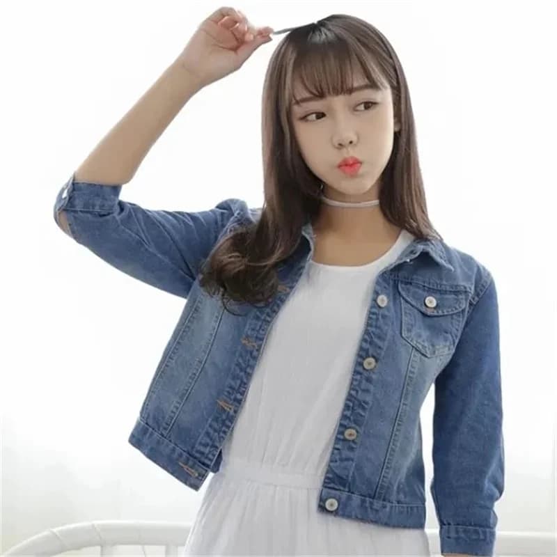 Giacca di jeans Giacca di jeans a mezza manica da donna Cappotto di jeans comodo elastico da donna Giacca di jeans corta Top da studentessa