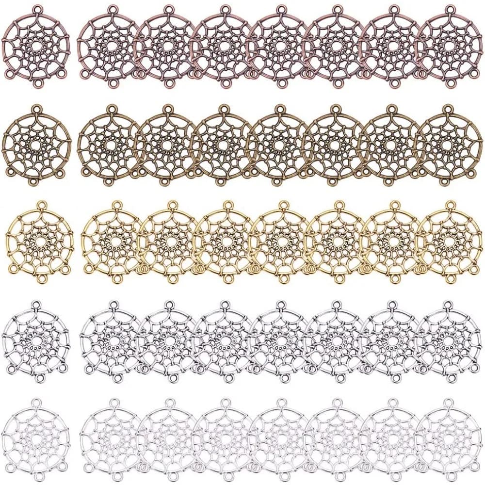 40 Pz 5 Colori Dream Catcher Connettori Pendenti con ciondoli 34x28mm Stile Lampadario Componenti Collegamenti per DIY Ciondola l'orecchino