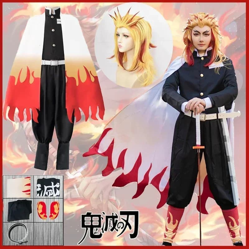 New Cosplay Costume Rengoku Kyoujurou 2026, Adult Clothing with Wig, Kimono and Uniforms by Kimetsu no Yaiba