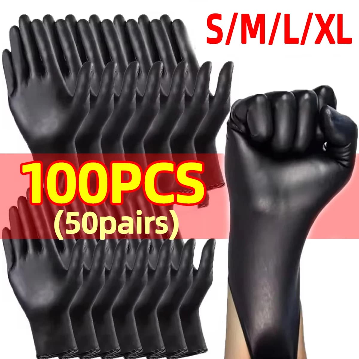 Guanti monouso in nitrile neri da 50/100/200 pezzi, guanti per cucina, tatuaggi, tinture per capelli, lavorazione alimentare, piccoli utensili domestici