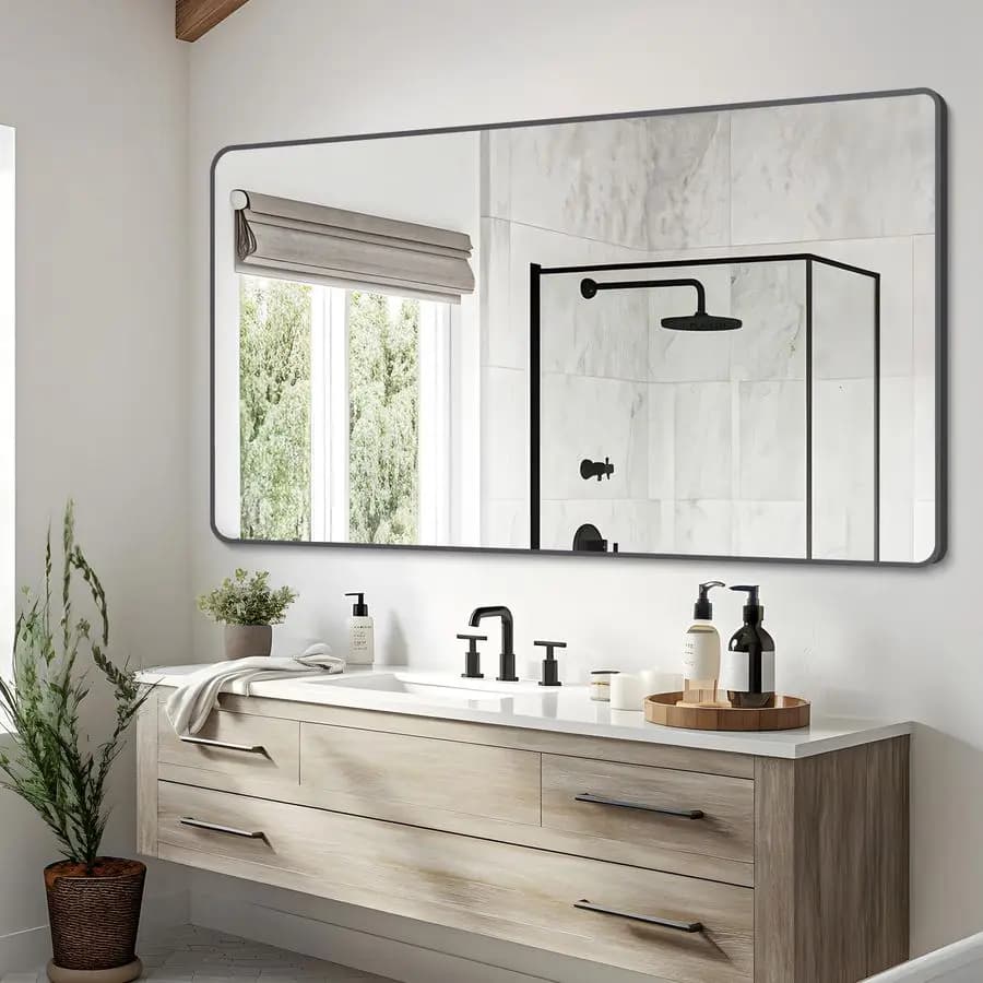 x 55 Specchio da bagno, Specchio da parete nero opaco con struttura in metallo, Specchio cosmetico rettangolare decorativo per camera da letto, bagno, soggiorno