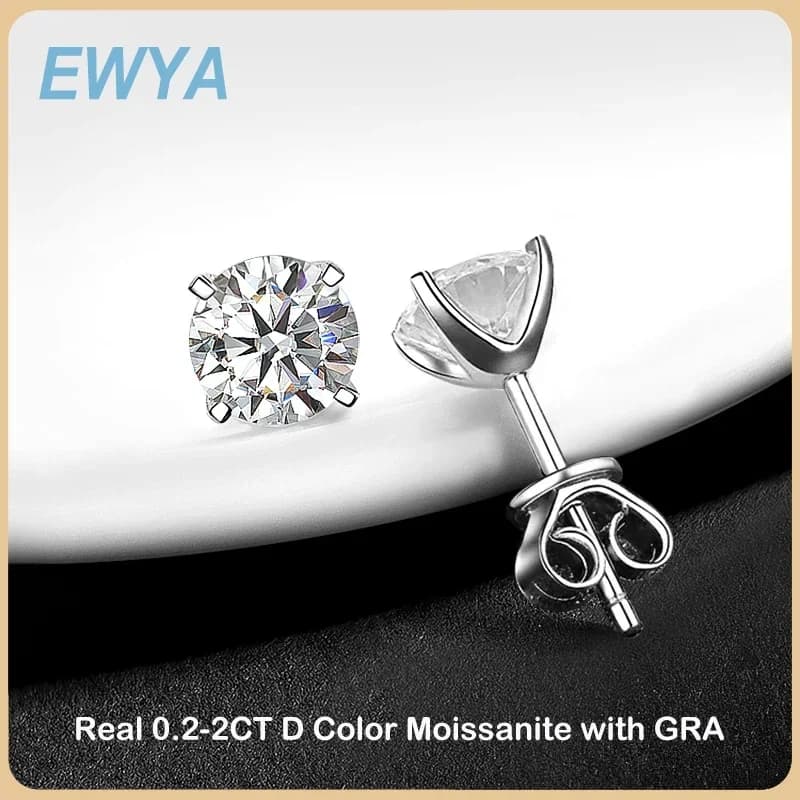 EWYA Luxury 0.4-4CT D Color Moissanite Screw Earrings For Women Party Fine Jewelry 4 Prong S925 Sterling Silver Diamond Earring