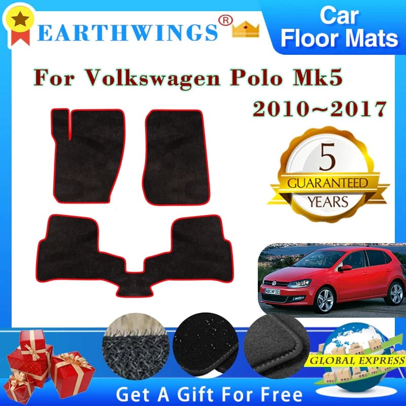 Car mats For Volkswagen Polo Mk5 6R 61 6C 2010 ~ 2017 2011 Auto Car mats Pad Panel Premium Custom Foot Reliefs Accessories