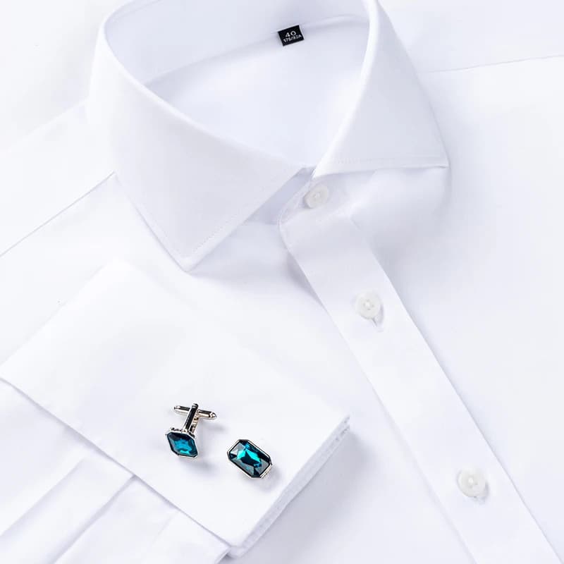 High-end 200 4-Strand Yarn 100% Cotton Men's French Cufflink Shirt One-Length Collar DP Ready-to-Wear No-Iron White