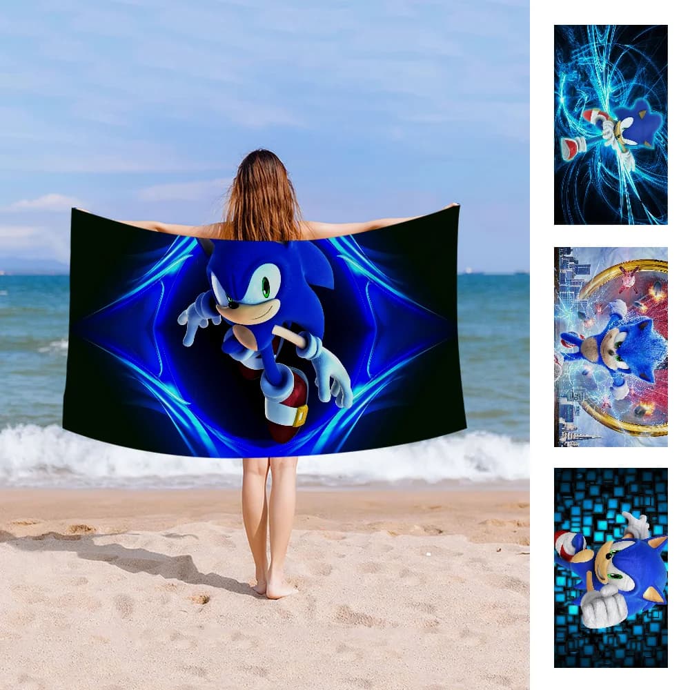Anime Sonic Pattern Anime Beach Asciugamano da nuoto Morbido assorbente per il viso Regali per bambini per bambini Viaggi Campeggio Palestra