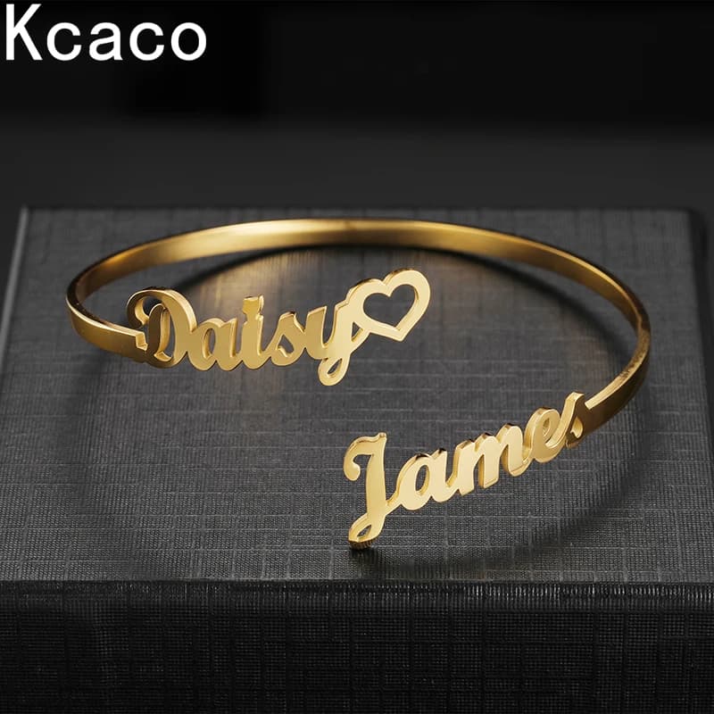 Customized 2 Names Bracelet Customized Bracelet With Silver Gold Color Pendant For Women's Couple Stainless Steel Jewelry Gift