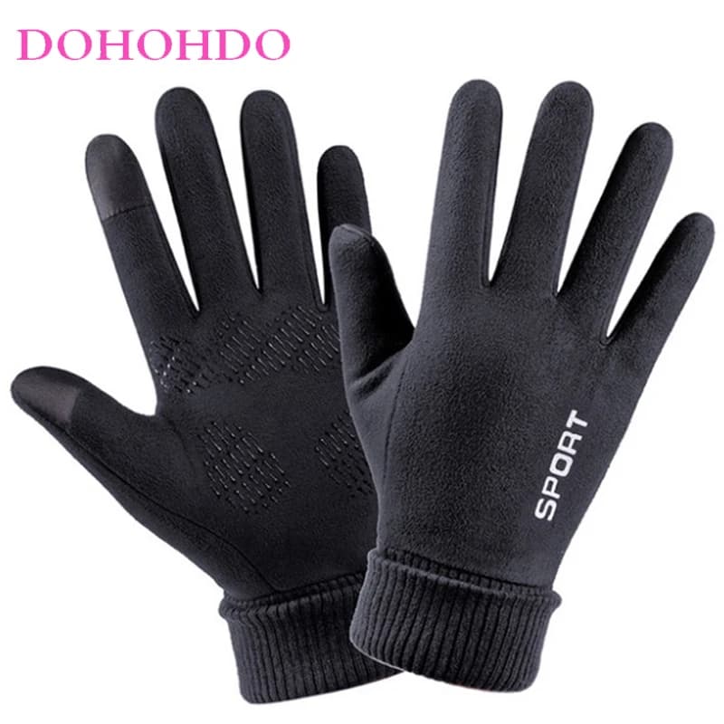 Guanti neri da uomo in velluto spesso caldo antivento touch screen autunno inverno guida equitazione pesca guanti da moto guanti moto