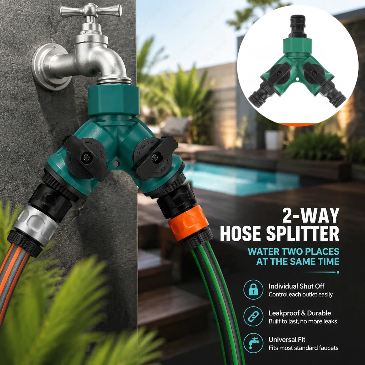 Water Hose Garden Splitter Connector with Shut Off Valve for Irrigation Flower Beds Plant Landscaping Outdoor Gardening