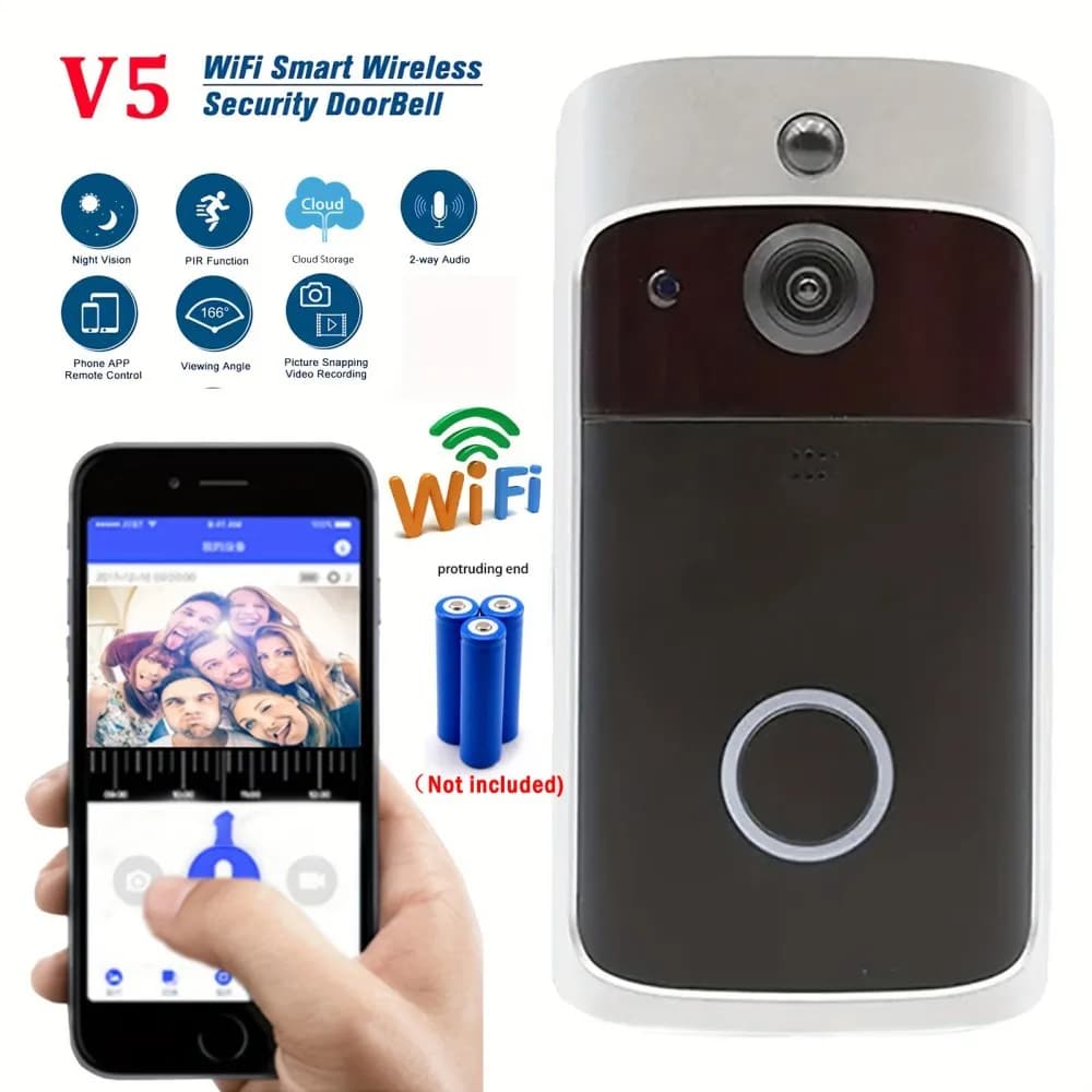 V5 Videocitofono di sicurezza 2.4G Wifi Audio bidirezionale HD Visione notturna Angolo di visione 166 ° Archiviazione cloud di videoregistratori Pictrue Snappe