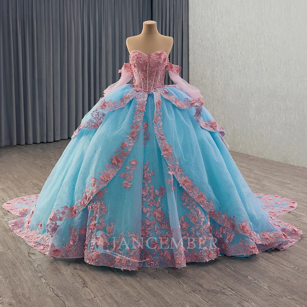 Abito Quinceanera con fiocco Shinny Abito da principessa con applicazioni Dolce 15 anni Abito da festa di compleanno per ragazza con spalle scoperte Vestido personalizzato