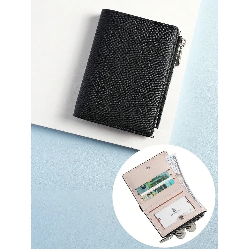 New Fashion Women Ultra-Thin Short Wallet, Toothpick/Litchi Grain Lining, Super Fiber Durable Zipper Coin Pocket & Card Slots Fo