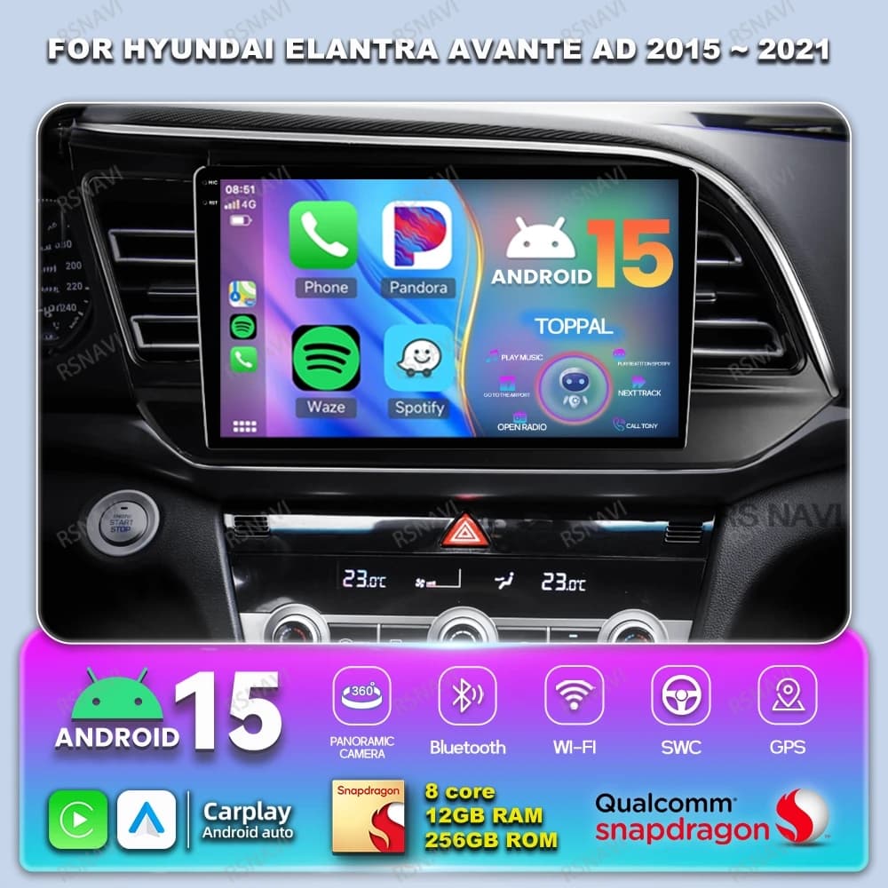Android 15 Autoradio For Hyundai Elantra DVD 2015 ~ 2021 Viedo Player 4G LTE QLED Wireless Carplay Auto Qualcomm 5G WIFI