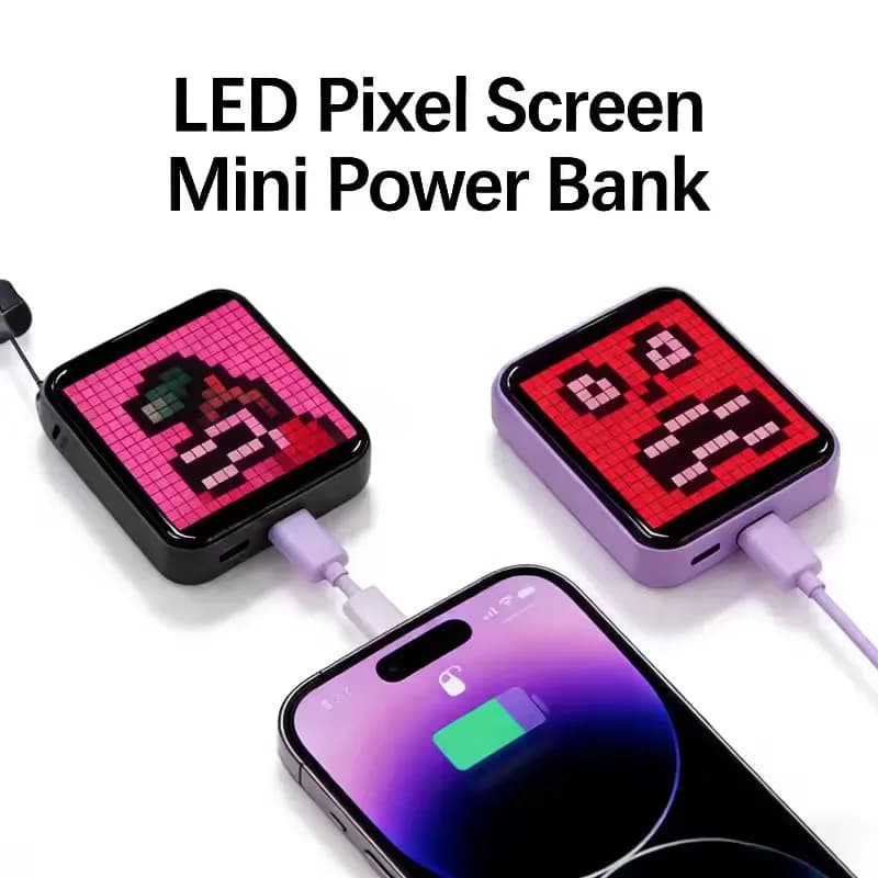 Display portatile a LED Pixel Funzione Power Bank Cavo di tipo C AppControl fai da te Pannello schermo di ricarica per cellulare 16x16 CreativeGift