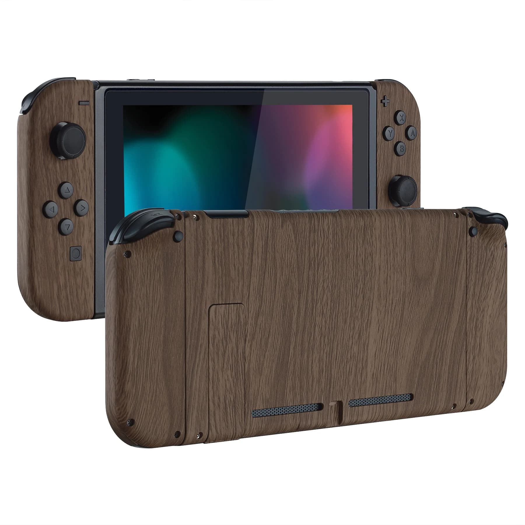Guscio dell'alloggiamento del Controller della piastra posteriore della Console Soft Touch con motivo venatura del legno estremo con pulsanti Set completo per Nintendo Switch