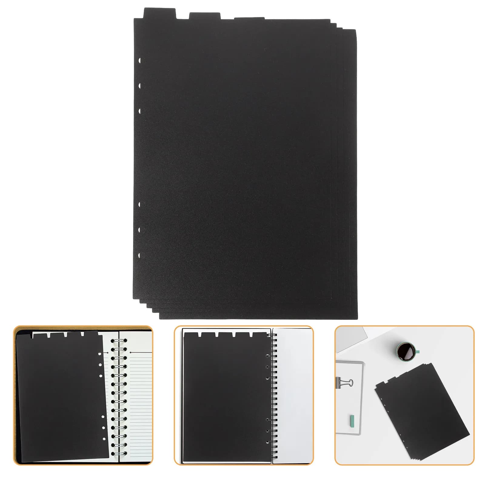 5Pcs A5 Black Index Divider Tabs Premium Thick Material 6 Ring Binder Separators for Academic Professional Planner Notebook File