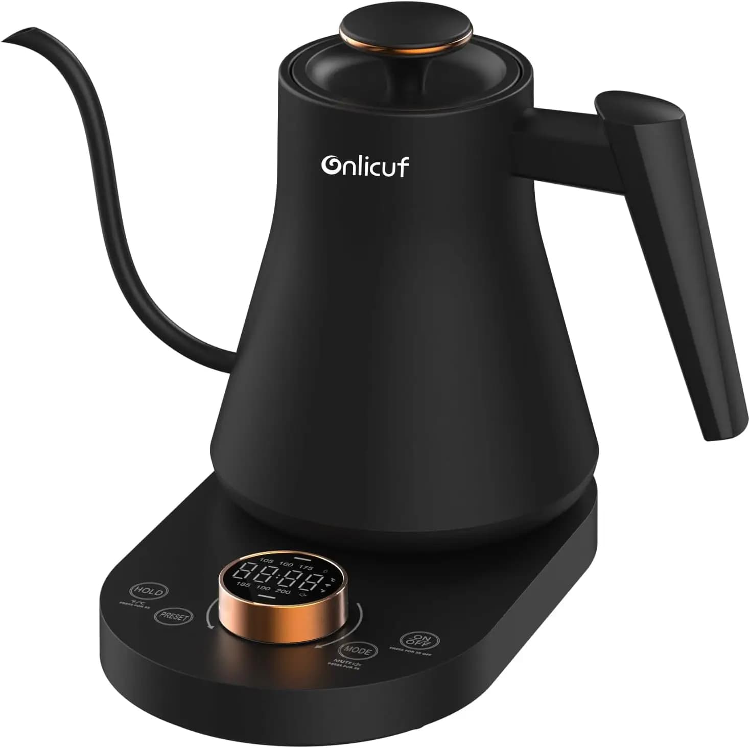Bollitore elettrico a collo d'oca con 7 impostazioni di temperatura, ±1 ° Controllo F, interno in acciaio inossidabile, 1000W/0,8L