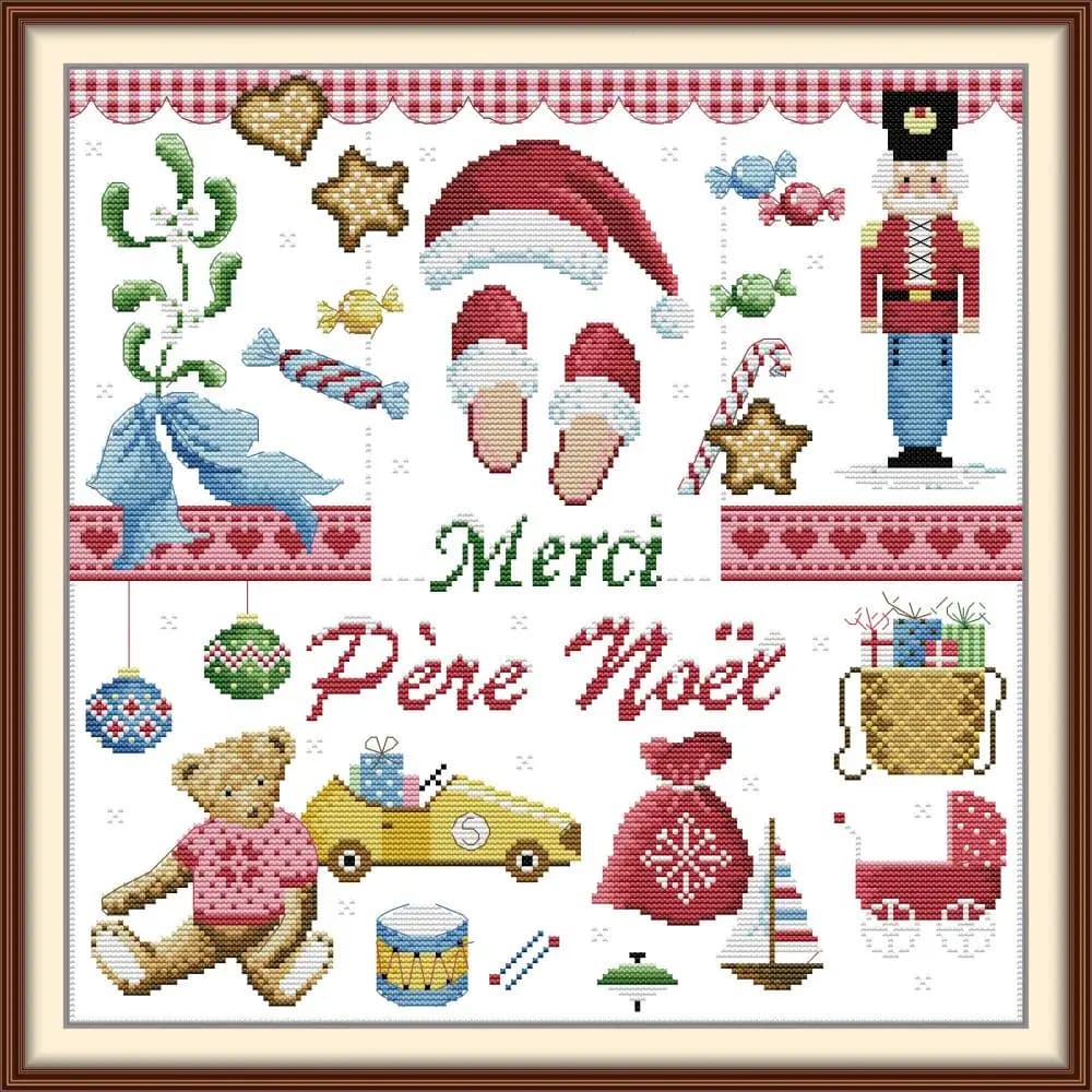 Joy Sunday News Pre-Printed Cross Stitch Kit, Stamped Aida Fabric with DMC Threads, Embroidery Kit - Thank You, Santa Claus