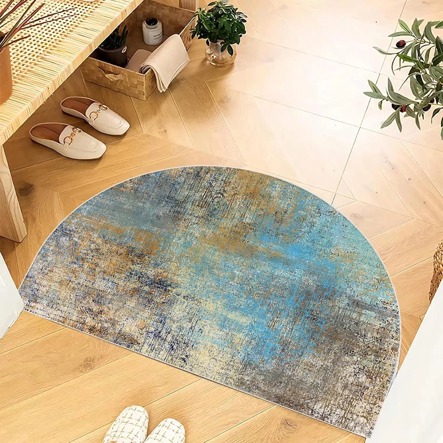 Modern Abstract Half Circle Area Rug Washable Non Slip Floor Mat Half Moon Welcome Doormat for Indoor Entryway Bedroom Kitchen