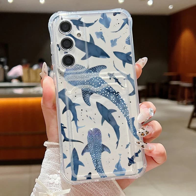 Custodia per telefono Ocean Shark Whale per Samsung Galaxy A56 A16 A55 A35 A25 A15 S25 Edge S24 S23 Ultra S24 FE Borsa per carte Portafoglio TPU Cover