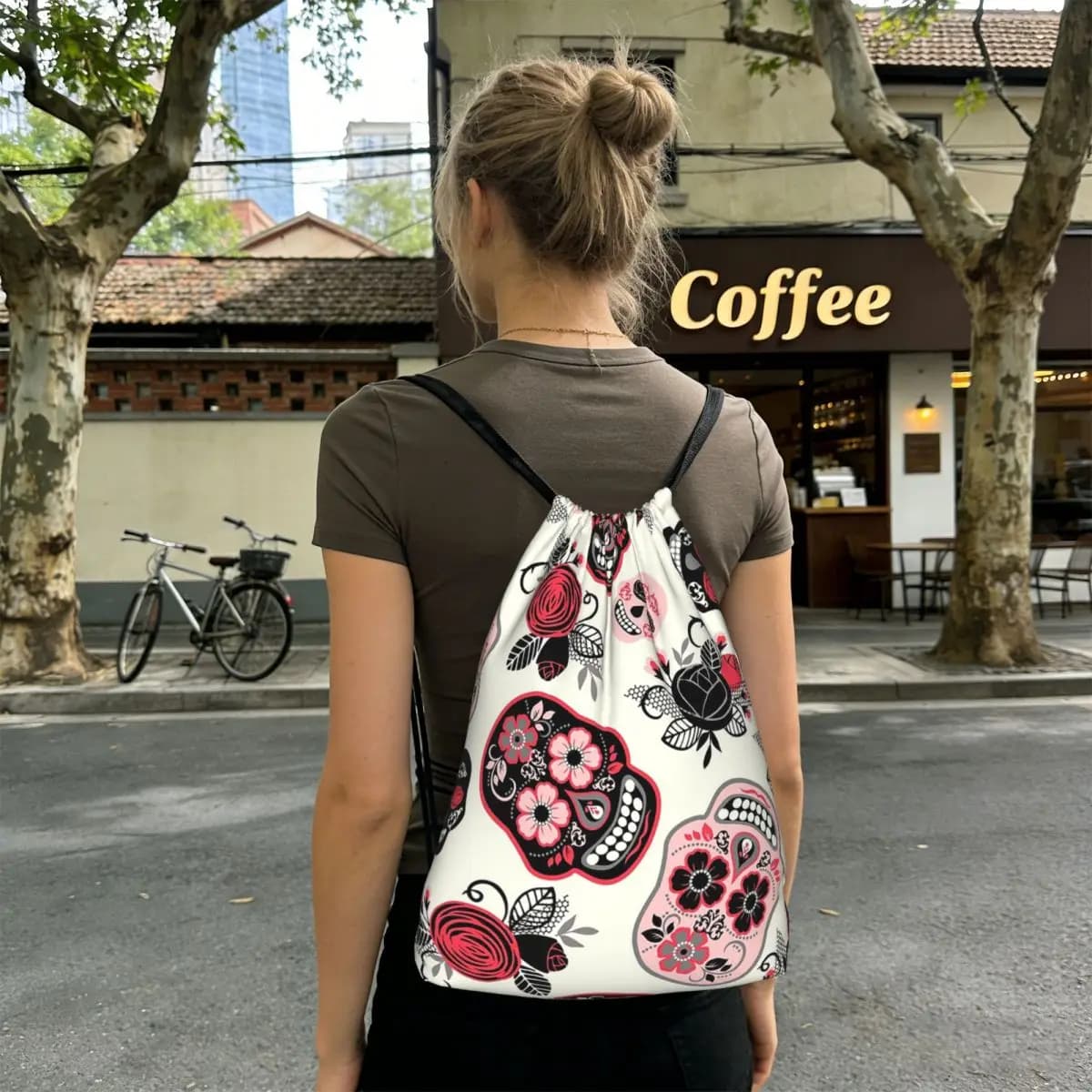 Day Of The Dead Skulls And Roses Backpacks Portable Drawstring Bags Sports Bag Book Bags for Man Woman School