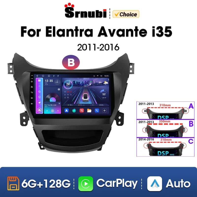 Srnubi Android 12 autoradio per Hyundai Elantra Avante I35 2011 - 2016 lettore multimediale 2 din Carplay Stereo dvd GPS Head unit