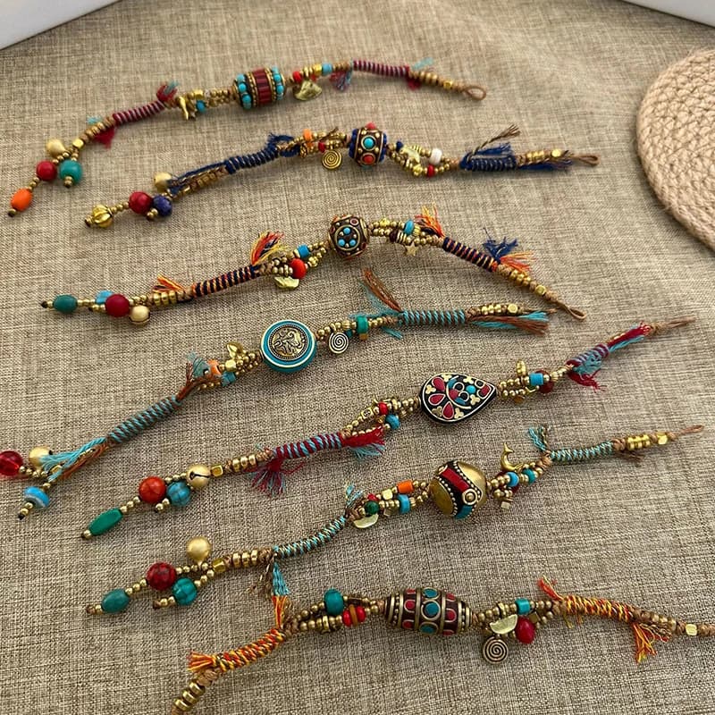 ✰✪1PC Ethnic Tibetan Style Creative Bell Bracelet Beaded Hand Rope Adjustable Jewelry Gift For Women
