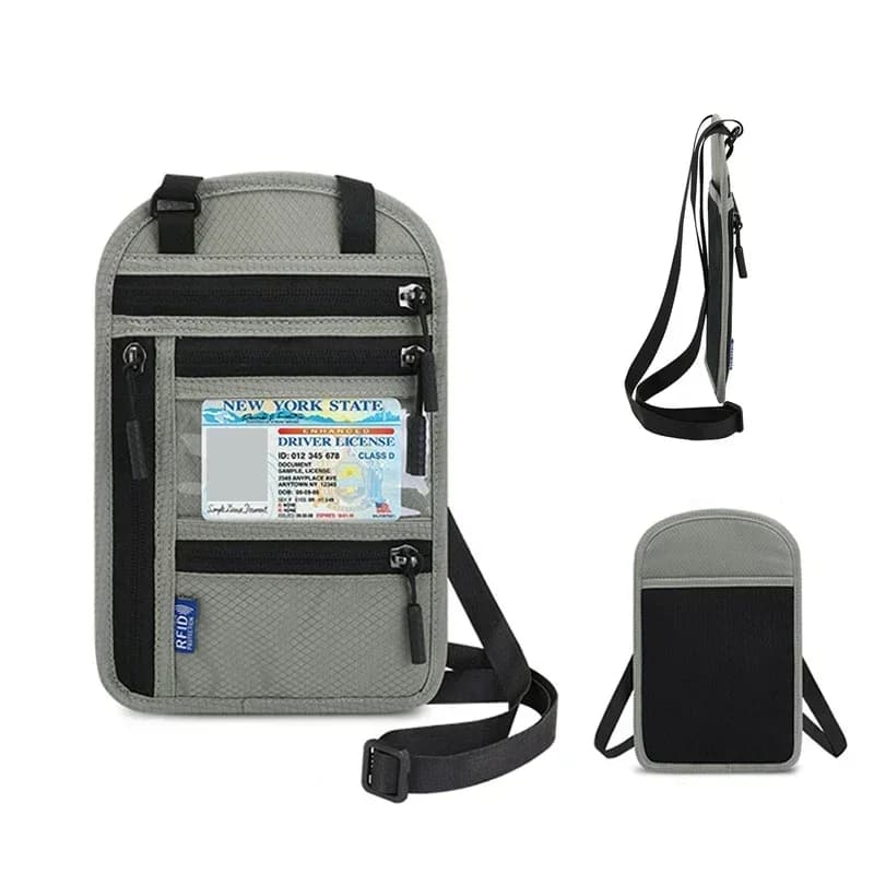 Portafoglio per passaporto RFID Collo Custodia da viaggio per famiglia Organizer Multi-tasche Passaporto Documento ID Custodia per carta di credito Porte Passeport