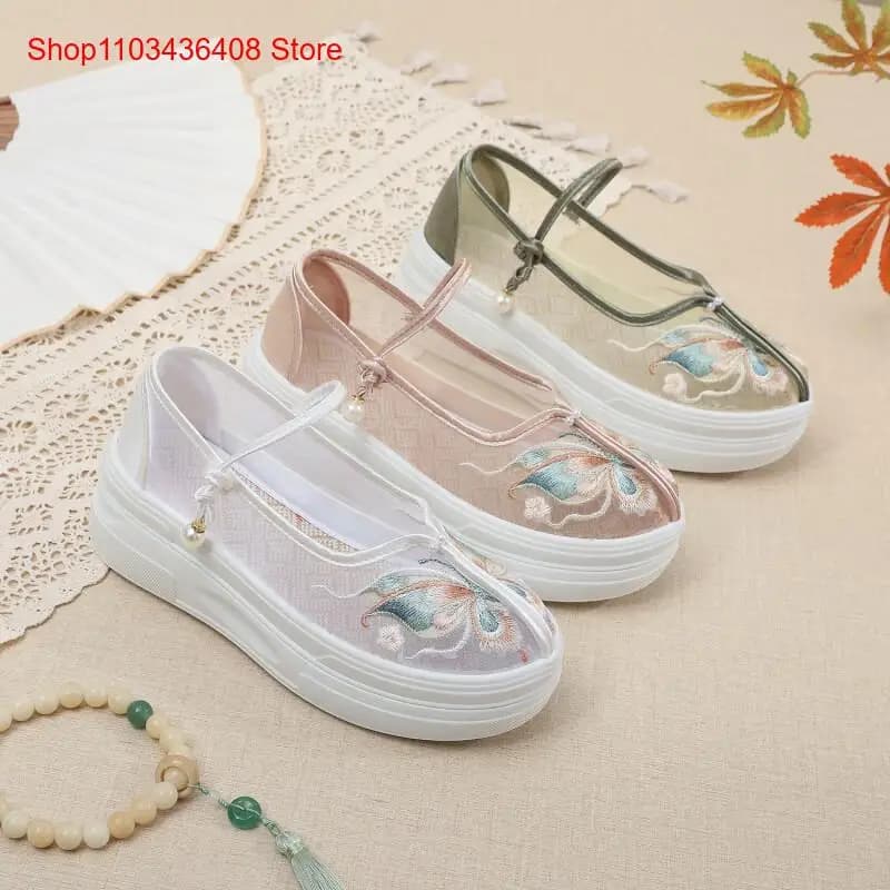 New New Chinese Style Thick-Soled Ethnic Style Cloth Shoes for Women with Straps and Ethnic Style Embroidered Shoes