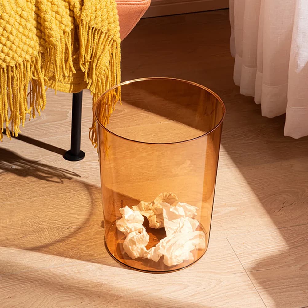 Piccolo Cestino Trasparente in Plastica, Contenitore per Rifiuti Rotondo per Bagno, Organizzazione Scrivania, Uso Domestico
