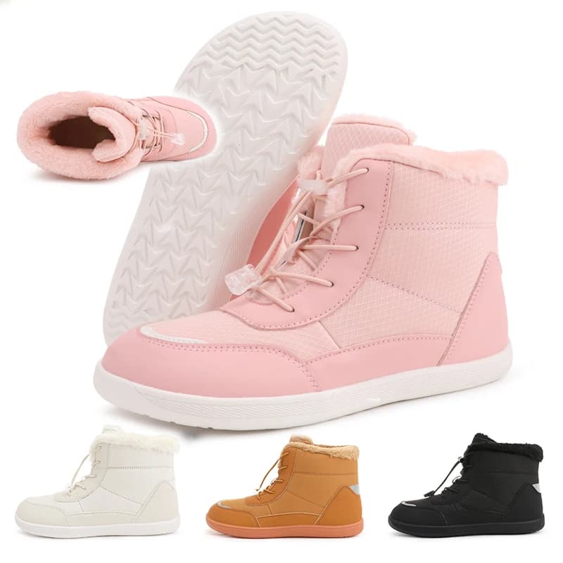 Scarpe da neve alte da donna in velluto minimalista a piedi nudi Stivali caldi | Scatola per dita larghe + suola a caduta zero