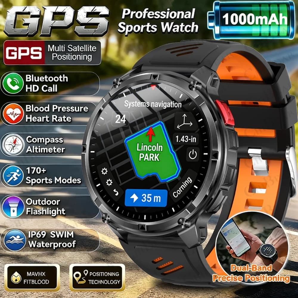 Nuovo Smartwatch Sportivo 2026 per Uomo, 1100mAh, Chiamate Bluetooth, Display 1.7 Pollici, Torcia, Cardiofrequenzimetro, Impermeabile