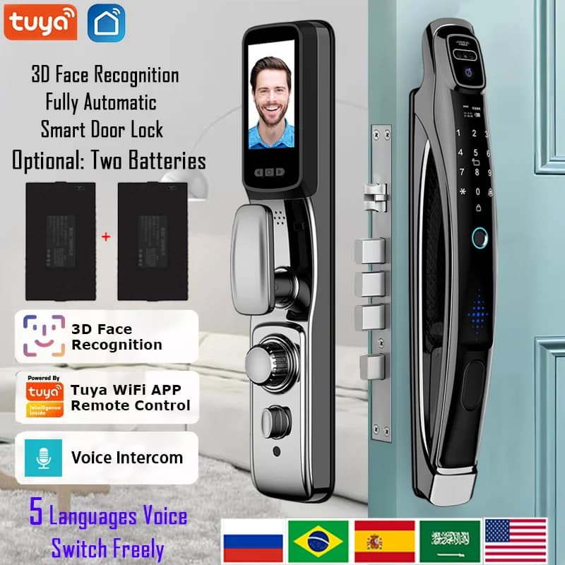 Wifi Tuya APP Riconoscimento facciale Serratura intelligente con videocamera Videochiamata Citofono vocale Serratura digitale Serratura automatica