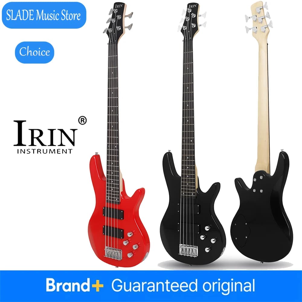 Basso Elettrico IRIN P-05 a 5 Corde, 24 Tasti, Corpo e Manico in Acero, Strumento a Corda con Zaino, Accessori per Chitarra