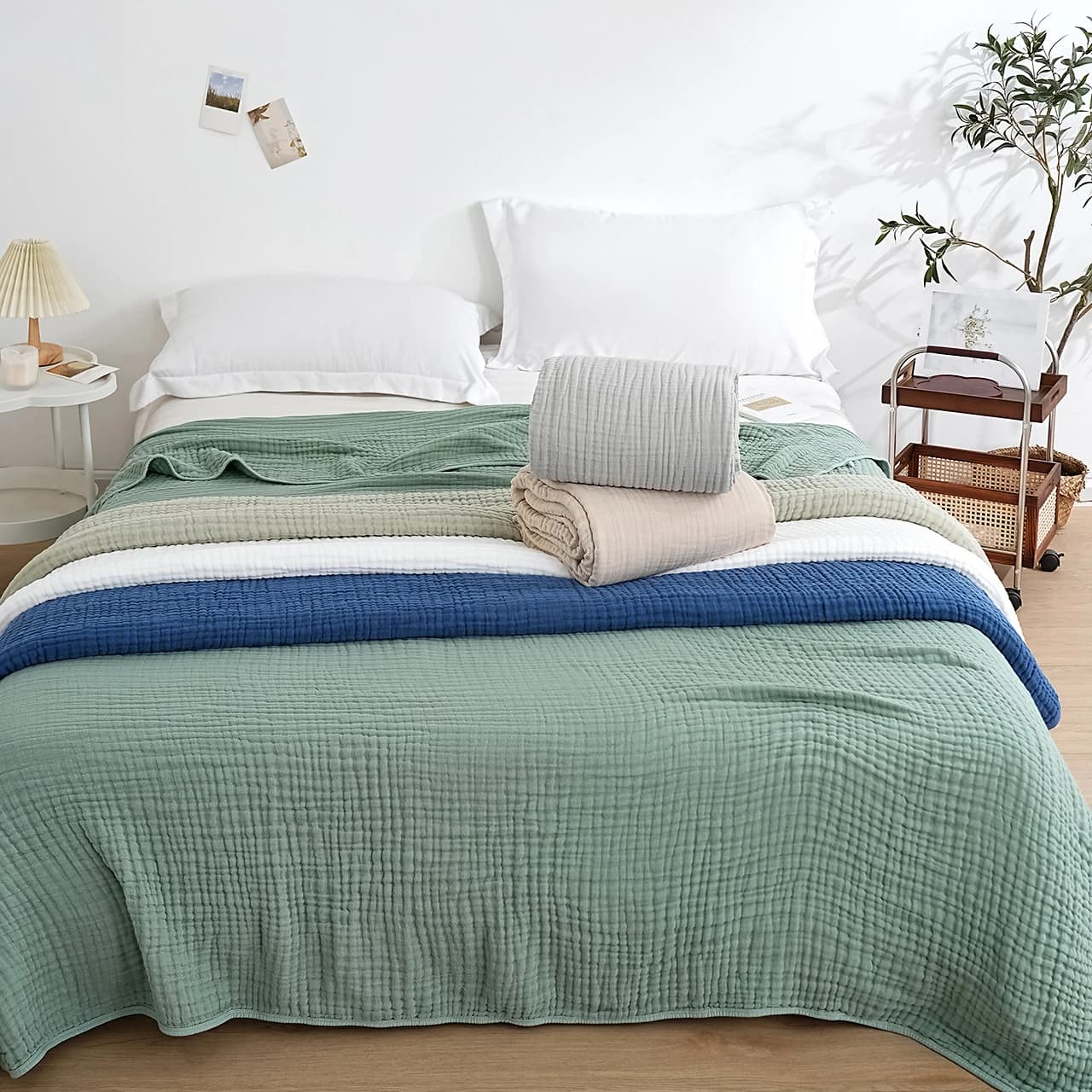 Coperta Battilo in Mussola 100% Cotone, 6 Strati, Leggera e Traspirante, Design Boho per Divano, Letto, Coperta Grande