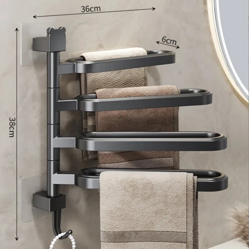 AB46-No-Drill Portasciugamani Girevole Senza Foratura per Bagno, Portasciugamani Multiplo, Portasciugamani da Bagno