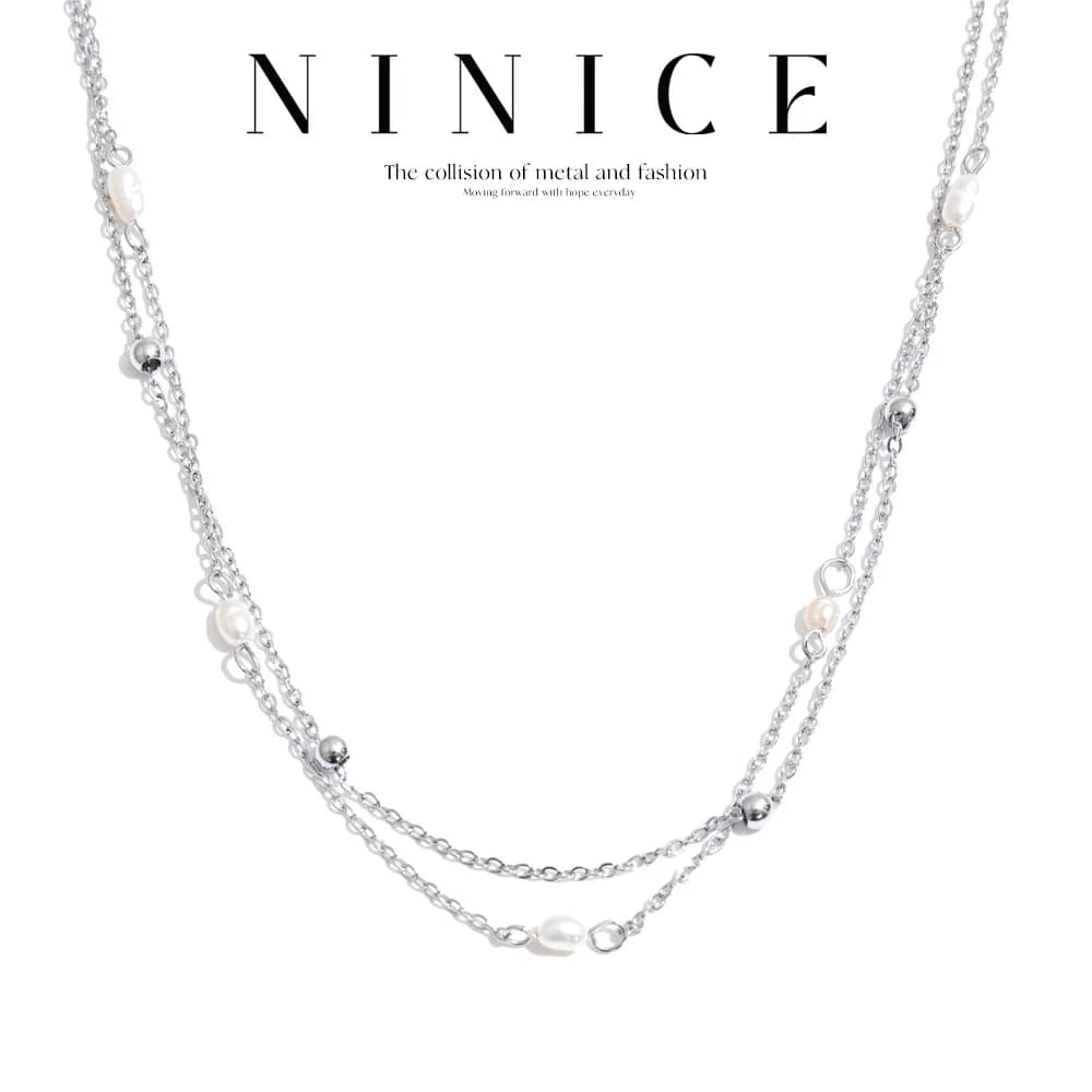 NiNice Stainless Steel Double-Layer Natural Pearl Chain Necklace Delicate High Quality Jewelry Fashion New Arrivals