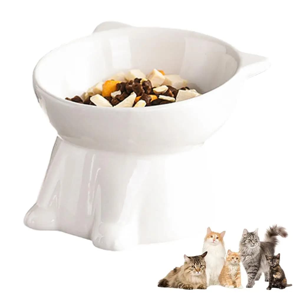 15° Tilted Elevated Cat Bowl Plastic Raised Cat Food Bowl Anti-Vomiting Neck Protection Anti-Tip Pet Feeding Bowl for Cats Kitte