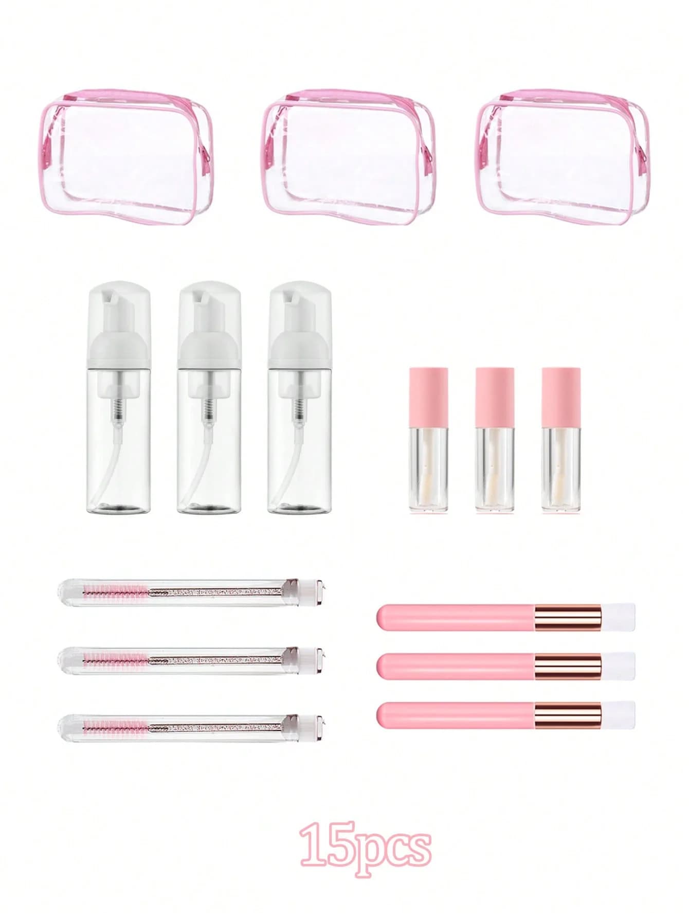 15pcs/40pcs Lash Shampoo Bottles Brushes Set,Foam Pump Dispensers,Disposable Mascara Brushes Tubes,Lash Cleaning Brush,Transpar