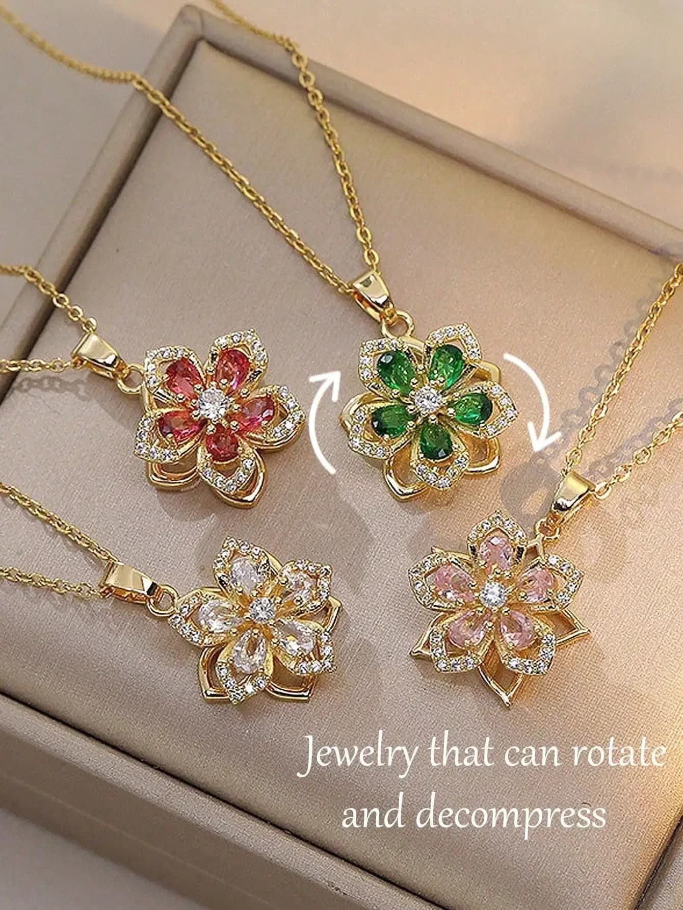 Nuova Collana Girevole da Donna a Forma di Fiore di Prugna in Rame e Zirconia Cubica, 1 Pezzo, Collezione 2026