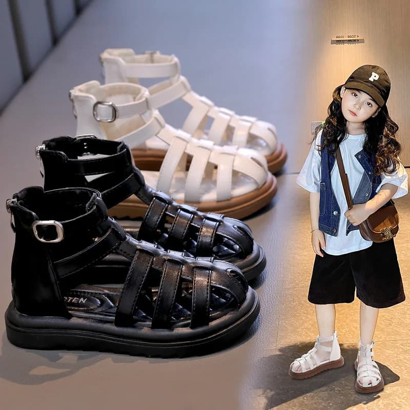 2024 Summer Kids Sandals for Girls New Fashion Children Thick Bottom High-top Roman Sandals Simple Toddlers Causal Beach Shoes