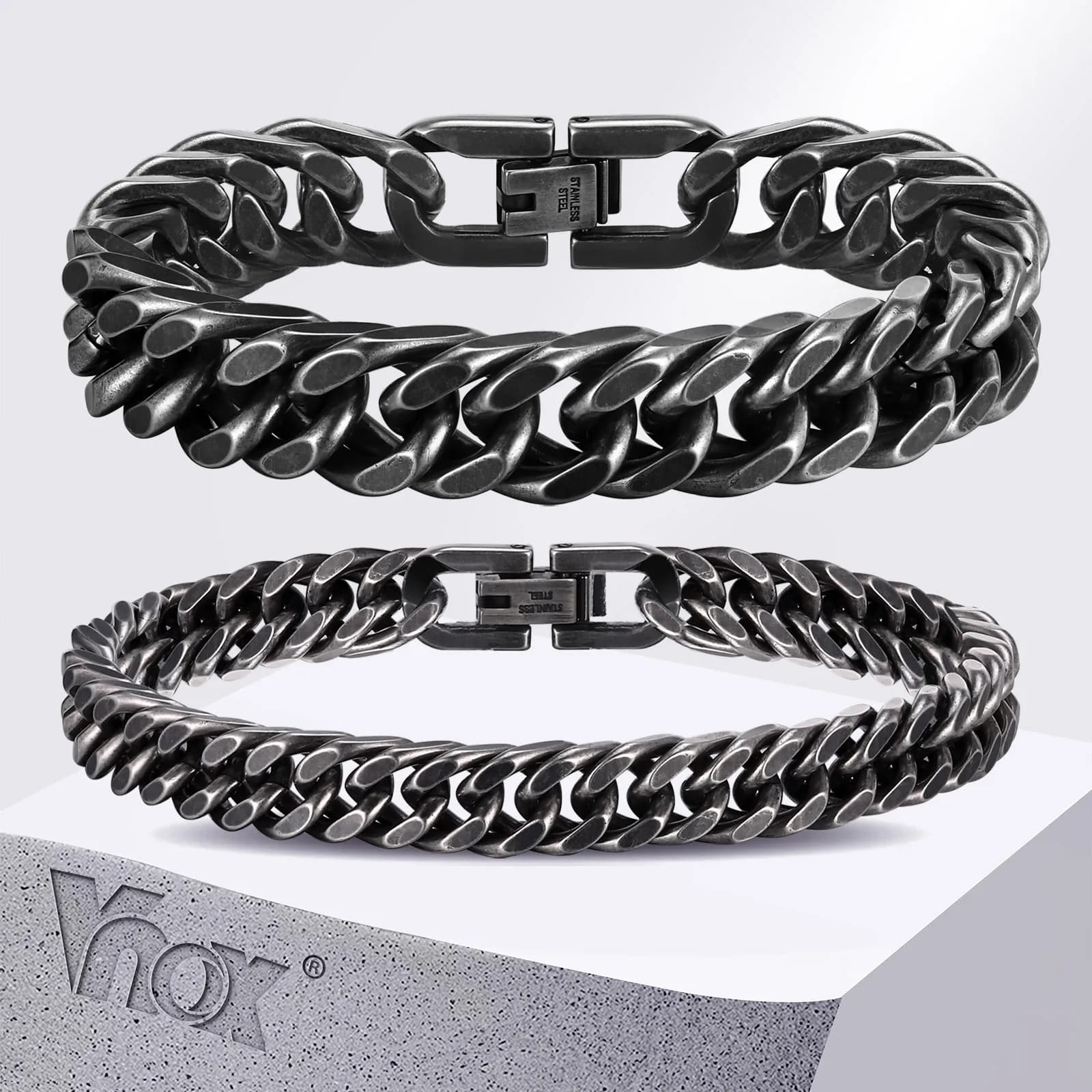 Vnox 8mm/12mm Braccialetti cubani in acciaio inossidabile pesante audace per uomini ragazzi, cinturino in metallo ossidato, gioielli con bracciale a catena punk rock