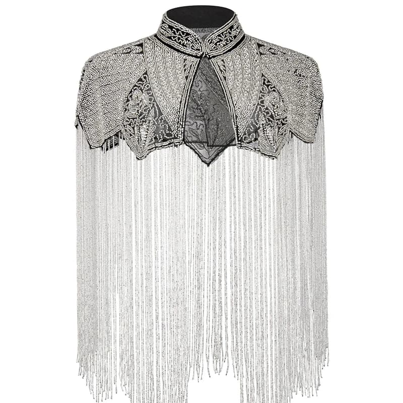 Sciarpa Delicata con Perline e Nappe Lunghe, Coprispalle a Nuvola per Abito da Sera da Donna, Accessorio per Sfilate di Moda