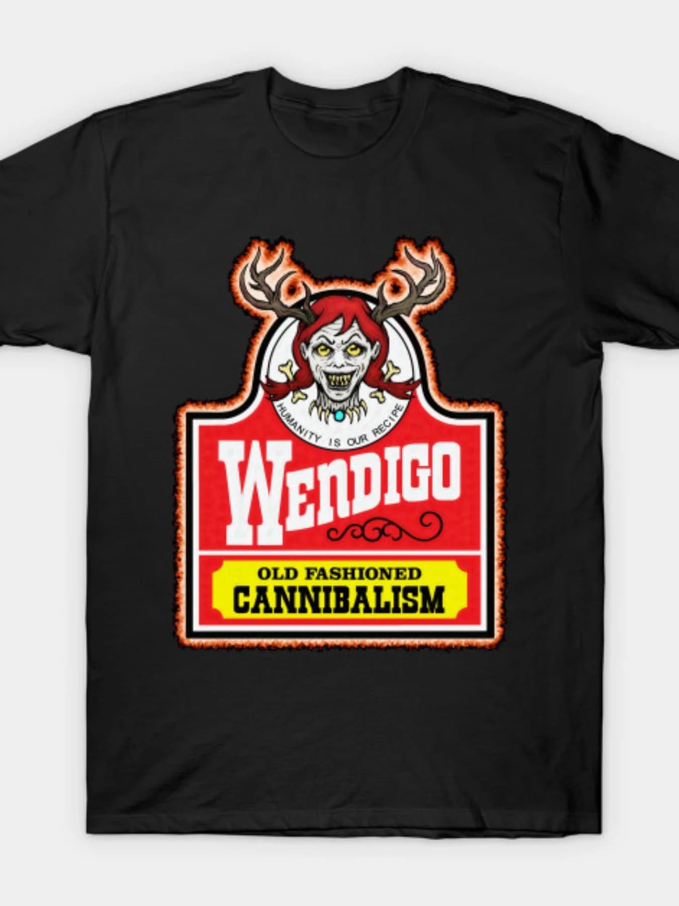 T-shirt Wendigo - "Cannibalismo vecchio stile", maglietta casual estiva in cotone nero