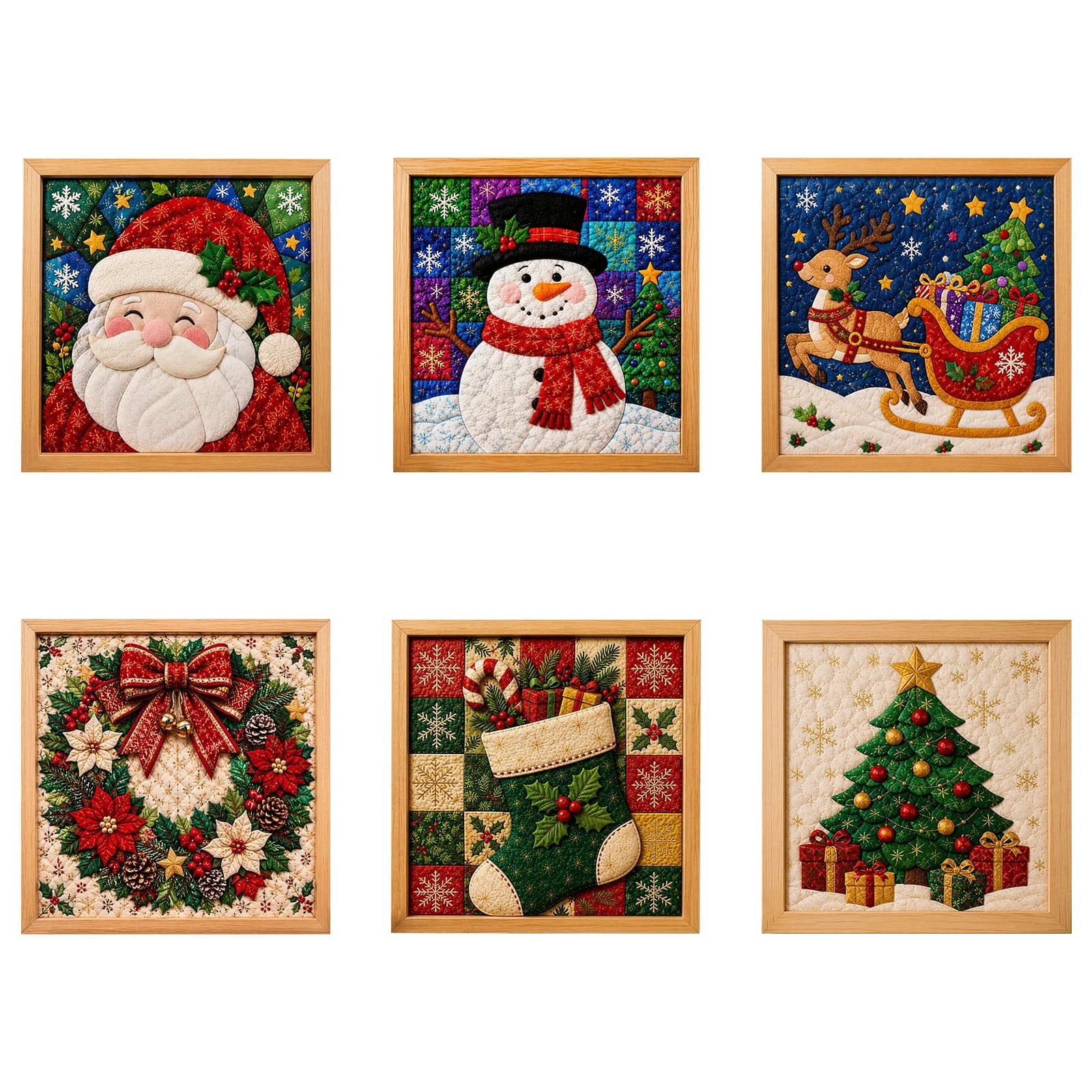 Christmas DIY Fabric Art Kit Punch Needle Craft Set Wood Frame Holiday Scenes Santa for SNOWMAN Reindeer 200x200mm