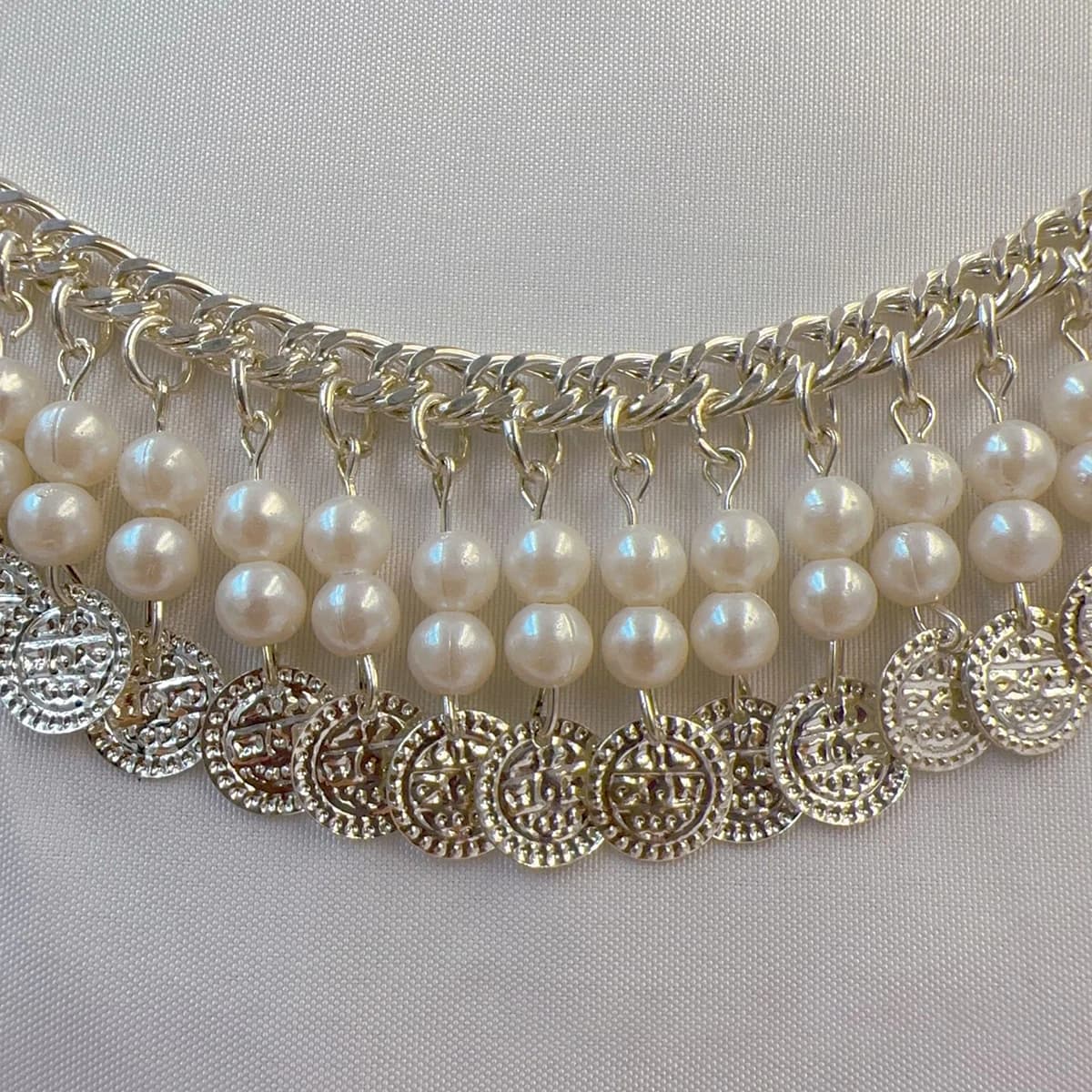 Bohemian Layered Pearl Chain with Metal CoinsTassel for DIY Boho Choker Retro Persian Ethnic Style Clothing Decoration Supplies