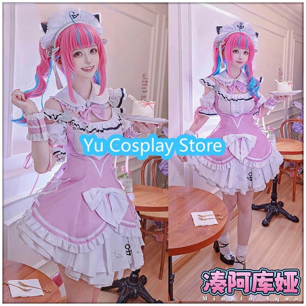 Yu-Cosplay Minato Aqua Costumi Cosplay VTuber Youtuber Cameriera Vestito Carino Del Partito di Carnevale di Halloween Uniformi Su Misura